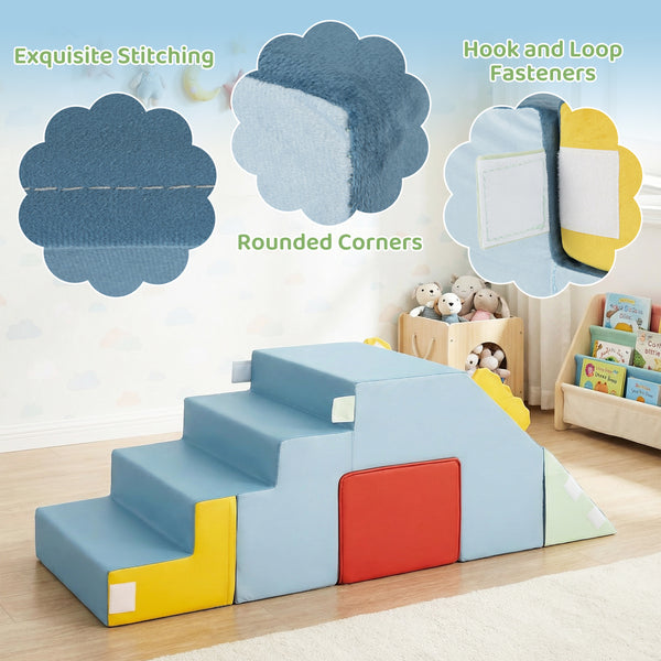 Kids Soft Foam Blocks with Velvet Covers Convertible Table and Chair Set-Blue