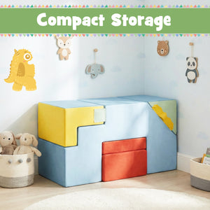 Kids Soft Foam Blocks with Velvet Covers Convertible Table and Chair Set-Blue