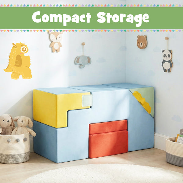 Kids Soft Foam Blocks with Velvet Covers Convertible Table and Chair Set-Blue