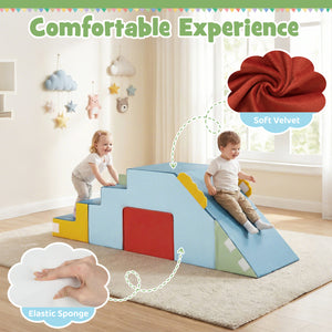 Kids Soft Foam Blocks with Velvet Covers Convertible Table and Chair Set-Blue