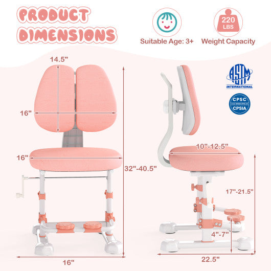 Kids Study Chair with Adjustable Double Backrest and Footrest-Pink