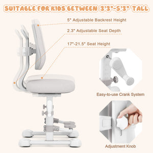 Kids Study Chair with Adjustable Double Backrest and Footrest-Gray