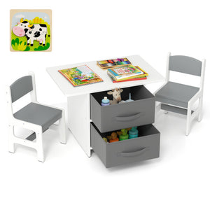 Kids Table and 2 Chairs Set Removable Storage Drawers