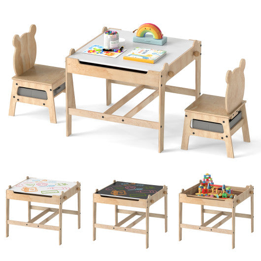 Kids Table and Chairs Set with Reversible Whiteboard-Panda-shaped
