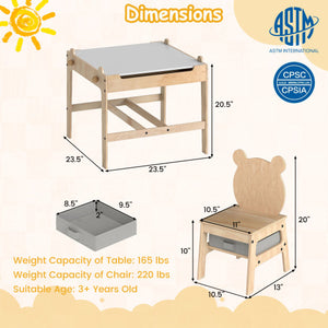 Kids Table and Chairs Set with Reversible Whiteboard-Panda-shaped