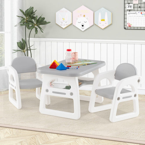 Kids Table and Chair Set with Building Blocks-Pink & Blue