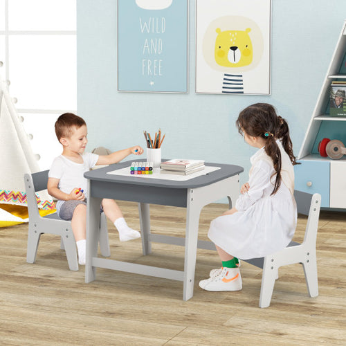 Kid's Table and Chairs Set with Double-sized Tabletop-Natural
