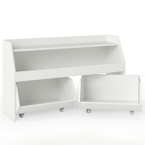 Kids Toy Storage Organizer Wooden Bookcase with 2 Movable Drawers-White