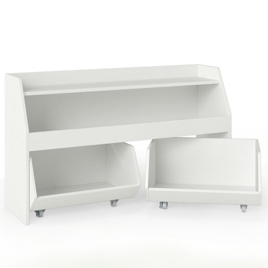 Kids Toy Storage Organizer Wooden Bookcase with 2 Movable Drawers-White