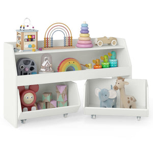 Kids Toy Storage Organizer Wooden Bookcase with 2 Movable Drawers-White
