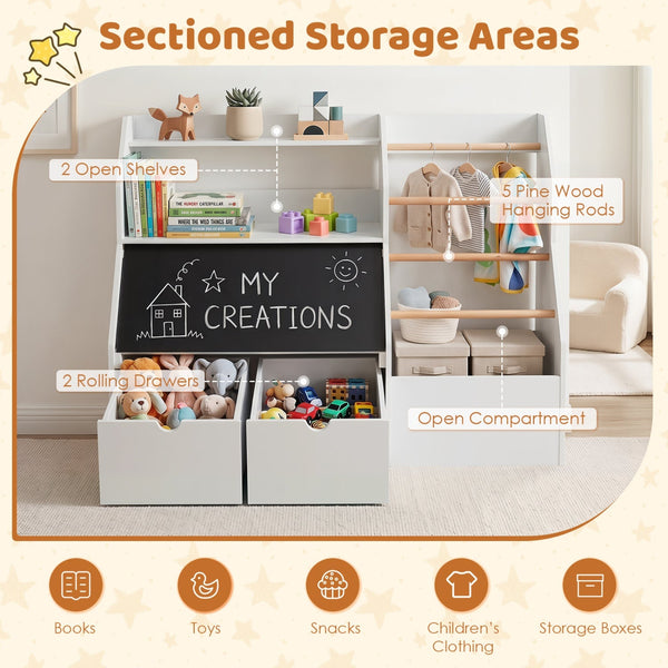 Kids Toy Storage Organizer with Flip-Up Blackboard