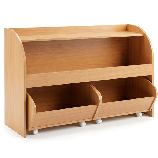 Kids Toy Storage Organizer with 2 Rolling Drawers & 3-Tier Bookshelf for Playroom