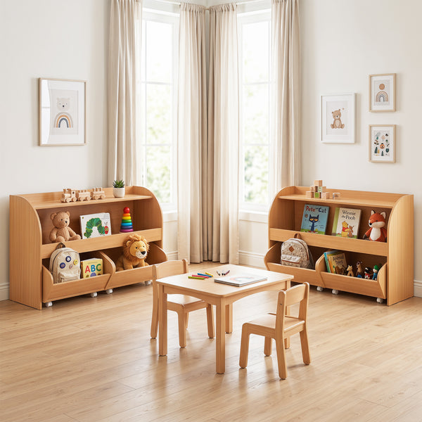 Kids Toy Storage Organizer with 2 Rolling Drawers & 3-Tier Bookshelf for Playroom