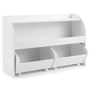 Kids Toy Storage Organizer with 2 Rolling Drawers & 3-Tier Bookshelf for Playroom