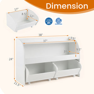 Kids Toy Storage Organizer with 2 Rolling Drawers & 3-Tier Bookshelf for Playroom