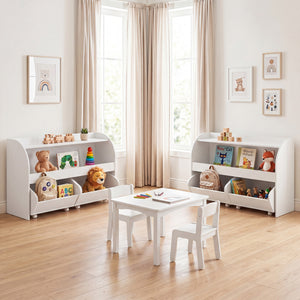 Kids Toy Storage Organizer with 2 Rolling Drawers & 3-Tier Bookshelf for Playroom
