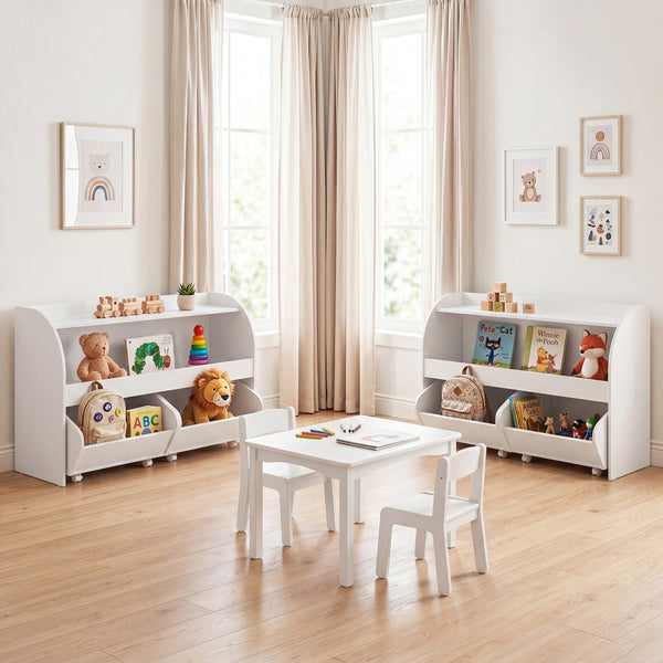 Kids Toy Storage Organizer with 2 Rolling Drawers & 3-Tier Bookshelf for Playroom