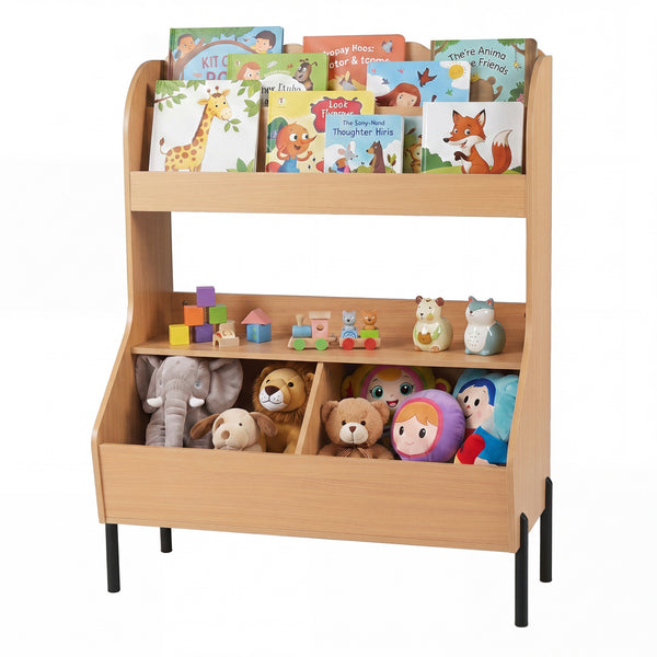 Kids Toy Storage Organizer Wooden Montessori Bookshelf with 2 Storage Bins