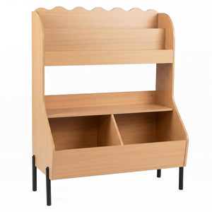 Kids Toy Storage Organizer Wooden Montessori Bookshelf with 2 Storage Bins