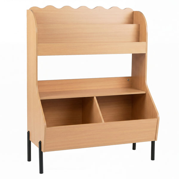 Kids Toy Storage Organizer Wooden Montessori Bookshelf with 2 Storage Bins