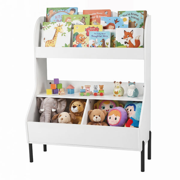 Kids Toy Storage Organizer Wooden Montessori Bookshelf with 2 Storage Bins