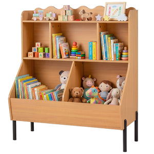 Kids Toy Storage Organizer Wooden Montessori Bookshelf with 5 Storage Cubes