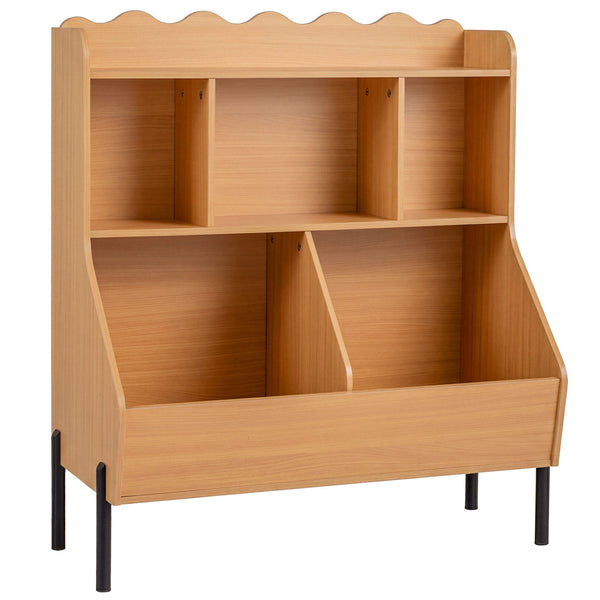 Kids Toy Storage Organizer Wooden Montessori Bookshelf with 5 Storage Cubes