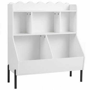 Kids Toy Storage Organizer Wooden Montessori Bookshelf with 5 Storage Cubes