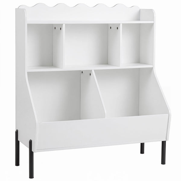 Kids Toy Storage Organizer Wooden Montessori Bookshelf with 5 Storage Cubes