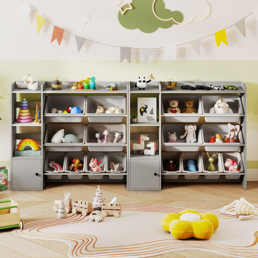 Kids Toy Storage and Bookshelf with Open Shelves and Single-door Cabinet-Gray