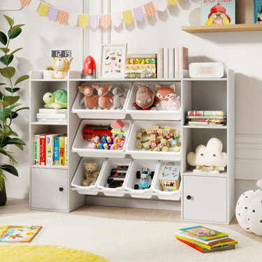 Kids Toy Storage and Bookshelf with Boxes and Open Shelves-White