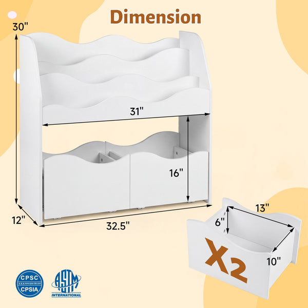 Kids Toy Wooden Storage Organizer with 2 Rolling Drawers for Kids Room