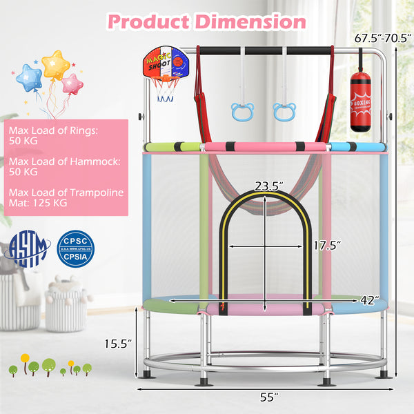 55" Kids Trampoline Gift for for 3-6 Years Old Boys and Girls