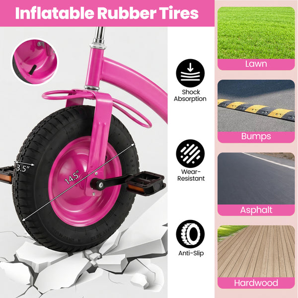 Kids Tricycle with 15 Inch Inflatable Rubber Tires