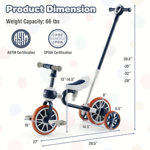 4-in-1 Kids Trike Bike with Adjustable Parent Push Handle and Seat Height