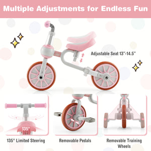 4-in-1 Kids Trike Bike with Adjustable Parent Push Handle and Seat Height