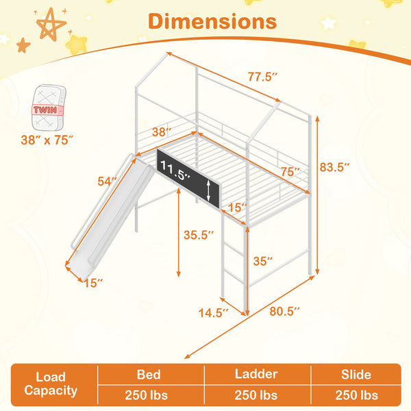 Kids Twin Size Loft Bed with Ladder and Slide for Bedroom