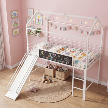 Kids Twin Size Loft Bed with Ladder and Slide for Bedroom