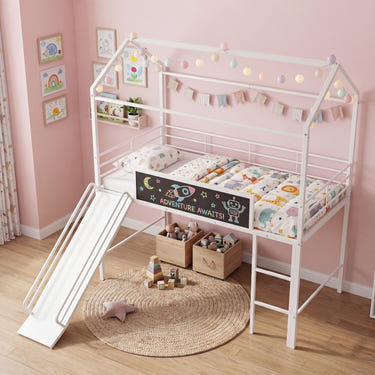 Kids Twin Size Loft Bed with Ladder and Slide for Bedroom