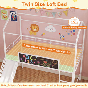 Kids Twin Size Loft Bed with Ladder and Slide for Bedroom