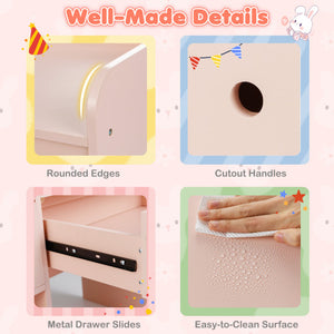 Kids Vanity Desk and Chair Set with Lights  Open Shelves-Pink