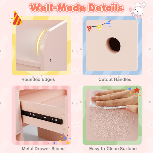 Kids Vanity Desk and Chair Set with Lights  Open Shelves-Pink