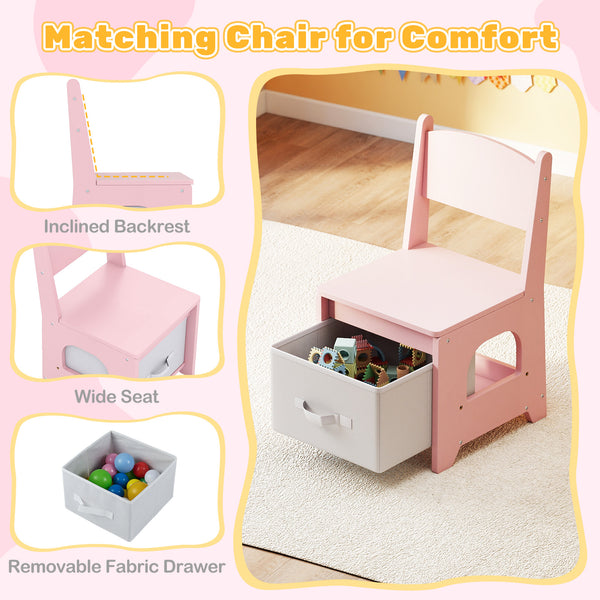 Kids Vanity Set Princess Girls Makeup Vanity Desk with Chair and 3-Color LED Lighted Mirror