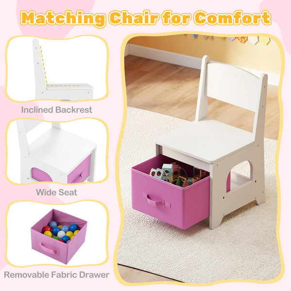 Kids Vanity Set Princess Girls Makeup Vanity Desk with Chair and 3-Color LED Lighted Mirror