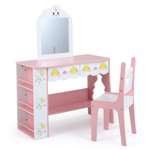 Kids Vanity Set Princess Girls Makeup Table with Mirror and Chair-White