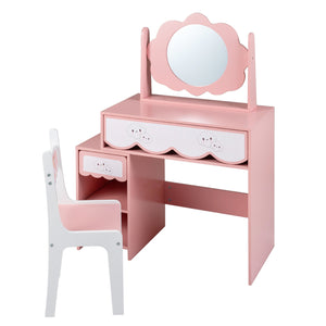 Kids Vanity Set with 360Â° Rotating Mirror & Chair for Girls-Pink