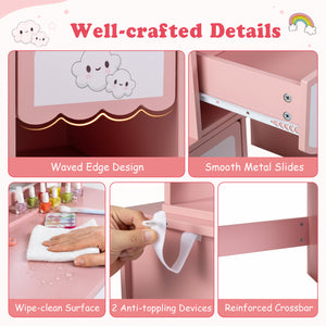 Kids Vanity Set with 360Â° Rotating Mirror & Chair for Girls-Pink