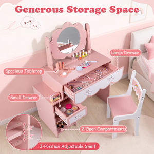 Kids Vanity Set with 360Â° Rotating Mirror & Chair for Girls-Pink