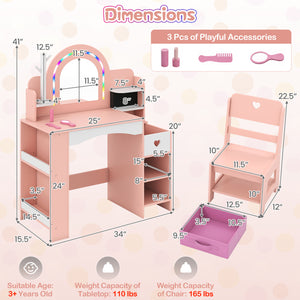 Kids Vanity Set with Colorful LED Lights and Jewelry Stand for Toddlers