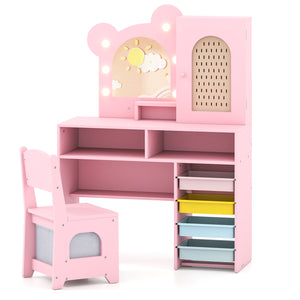 Kids Vanity with Lights and 5 Drawers for Kids Aged 3+ Years Old